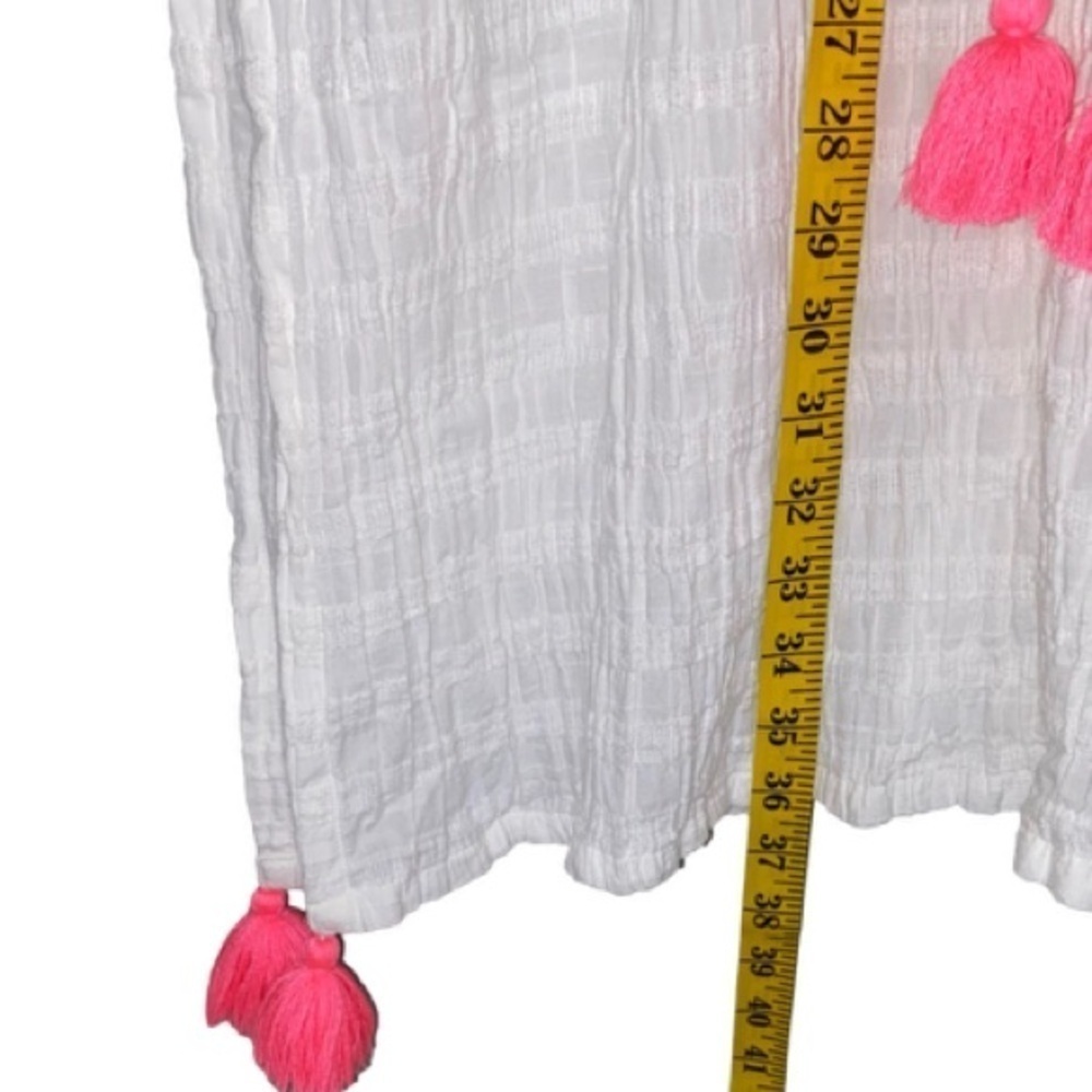 AERIE Coverup Beach Pool Oversized Drawstring Pink Tassels White Womens XS-S - Picture 8 of 12